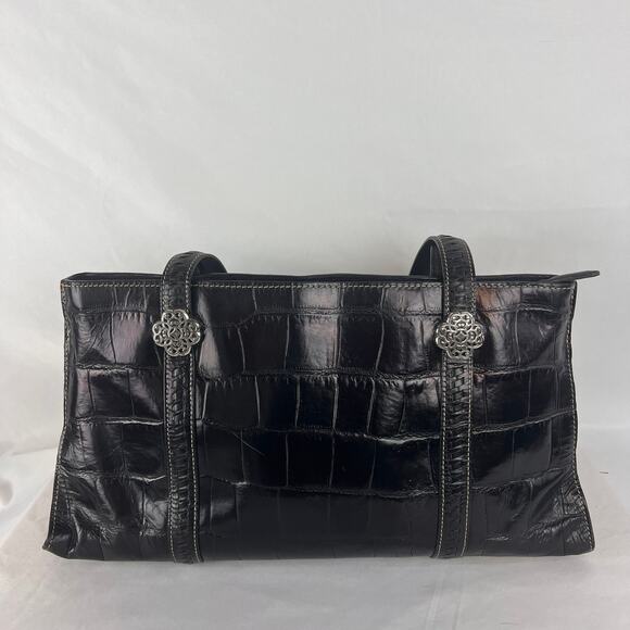 Brighton Black Croc Embossed Leather Shoulder Bag Rectangle Purse 14 x 8 - Picture 1 of 12
